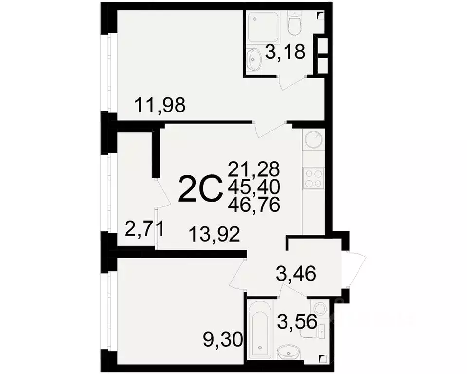 2-к кв. Рязанская область, Рязань Аура жилой комплекс (45.4 м) - Фото 1