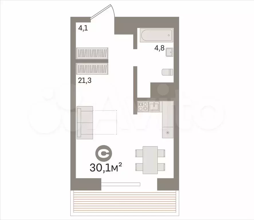 Квартира-студия, 30,1 м, 8/16 эт. - Фото 0