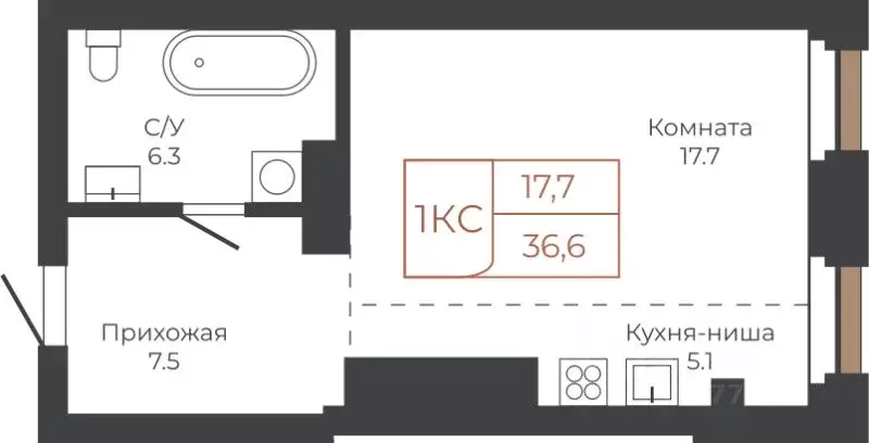 1-к кв. Алтайский край, Барнаул пл. Баварина, 8к1 (36.6 м) - Фото 0