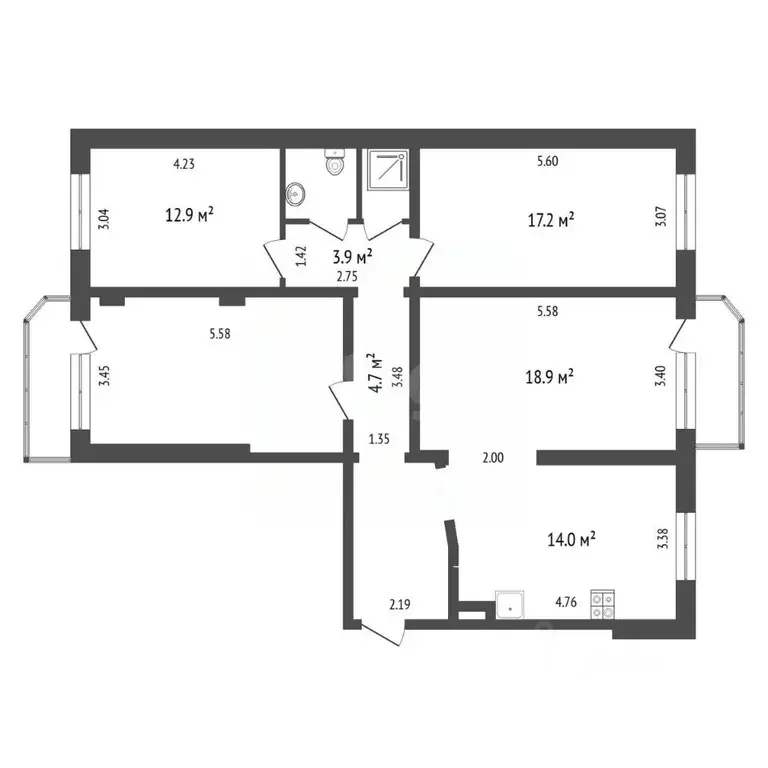 3-к кв. Тюменская область, Тюмень ул. Пржевальского, 35к2 (104.0 м) - Фото 2