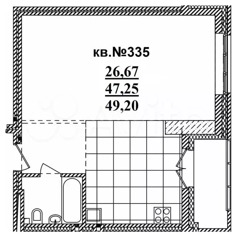 Квартира-студия, 49,2 м, 2/19 эт. - Фото 0