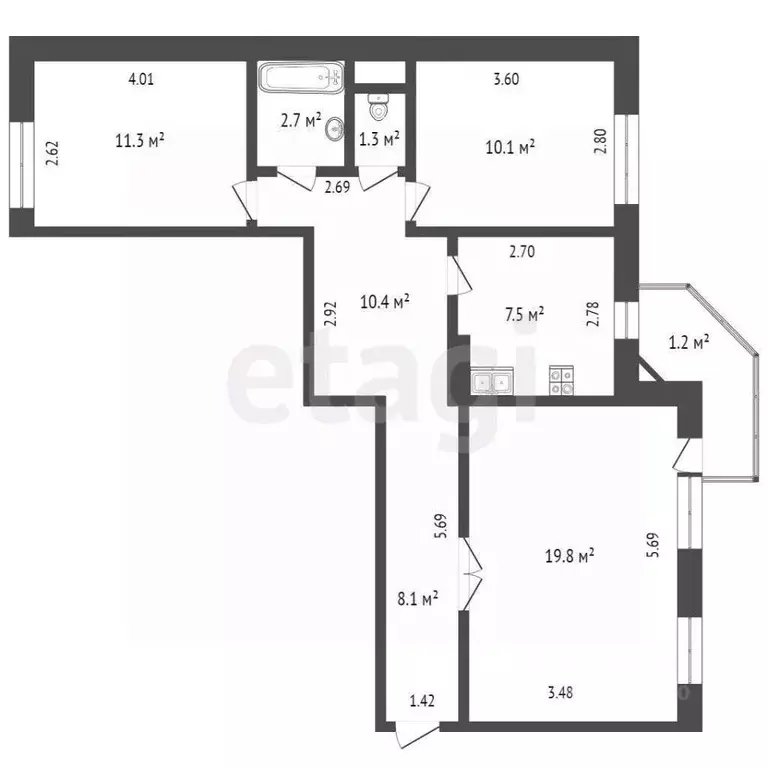 3-к кв. Тюменская область, Тюмень ул. Николая Чаплина, 117 (70.1 м) - Фото 1