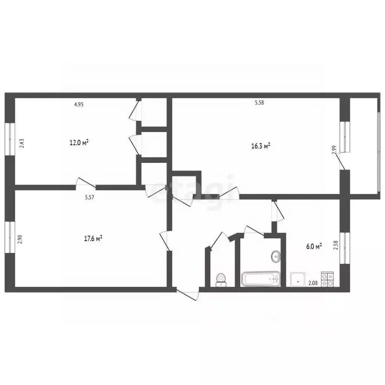 3-к кв. Тюменская область, Тюмень Харьковская ул., 52 (61.2 м) - Фото 2
