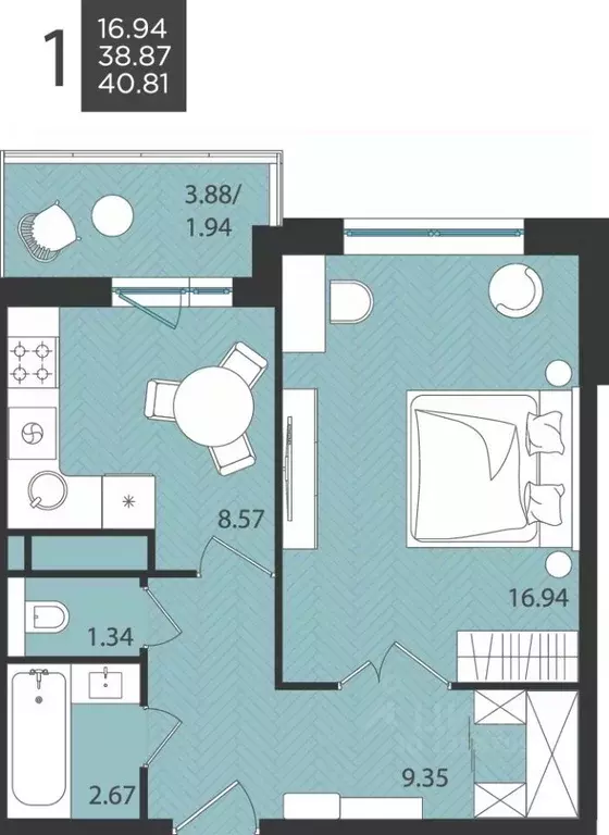 1-к кв. Архангельская область, Северодвинск Остров Ягры мкр,  (40.81 ... - Фото 1