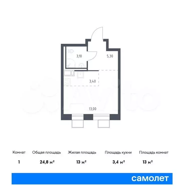 Квартира-студия, 24,8м, 4/7эт. - Фото 0