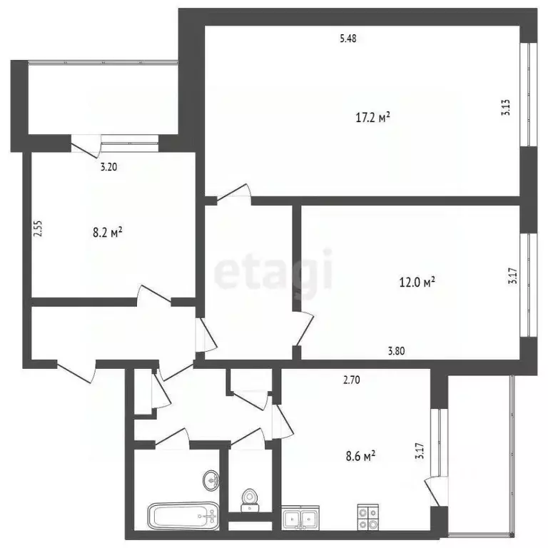 3-к кв. Белгородская область, Белгород ул. Губкина, 39 (63.2 м) - Фото 1