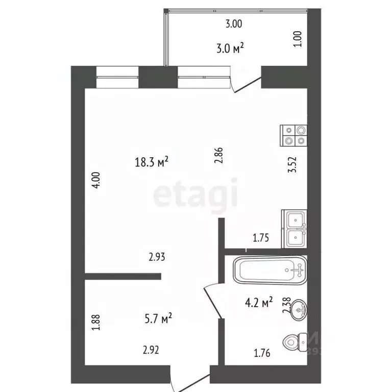 Студия Тюменская область, Тюмень Амурская ул., 39 (28.1 м) - Фото 1