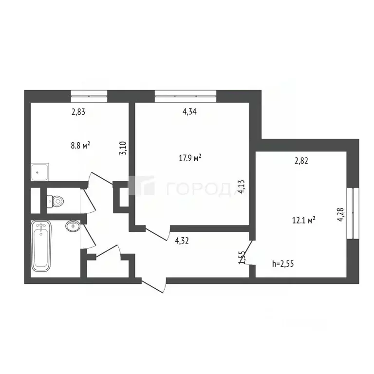 2-к кв. Кемеровская область, Новокузнецк Ноградская ул., 13 (52.1 м) - Фото 2