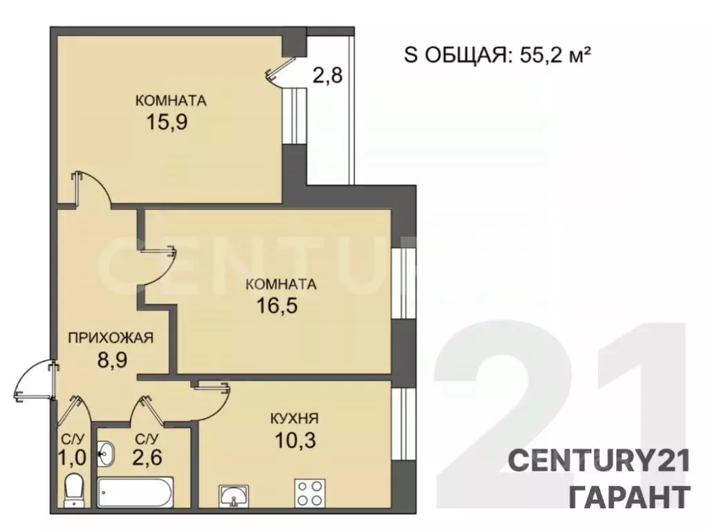 2-к кв. Санкт-Петербург ул. Шаврова, 15 (55.2 м) - Фото 2