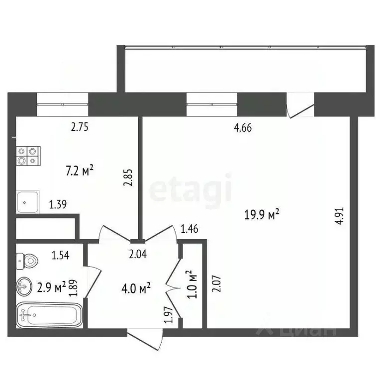 1-к кв. Ханты-Мансийский АО, Нягань 1-й мкр, 5 (35.0 м) - Фото 2