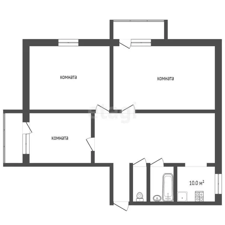 Квартира, 3 комнаты, 64.5 м - Фото 0