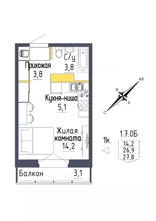 1-к кв. Свердловская область, Екатеринбург ул. Тюльпановая, 12 (27.8 ... - Фото 0