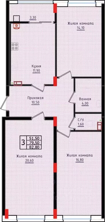 3-к кв. Ставропольский край, Ставрополь ул. Якова Андрюшина, 6 (82.8 ... - Фото 1