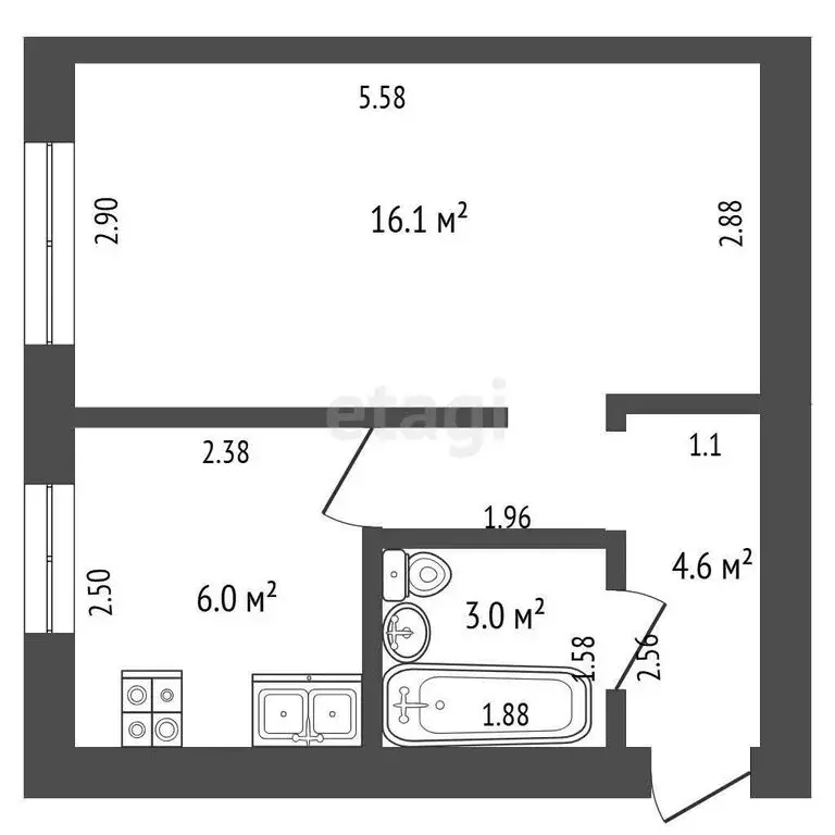 1-комнатная квартира: Стерлитамак, улица Худайбердина, 126 (29.7 м) - Фото 1