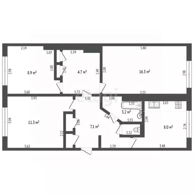 3-к кв. Тамбовская область, Тамбов Астраханская ул., 176 (61.6 м) - Фото 1