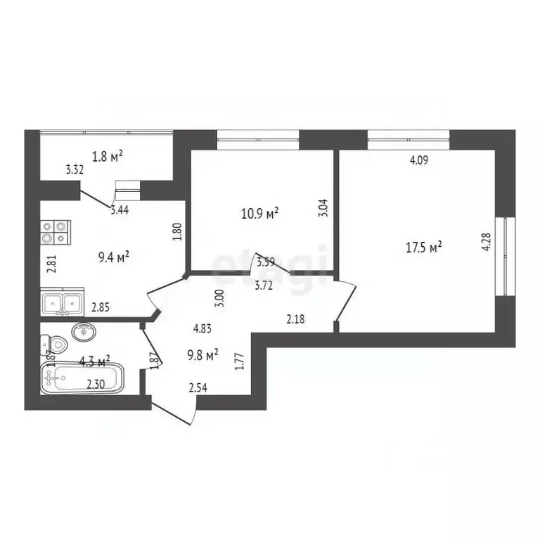 2-к кв. Калининградская область, Калининград Тихорецкая ул., 20 (51.9 ... - Фото 1
