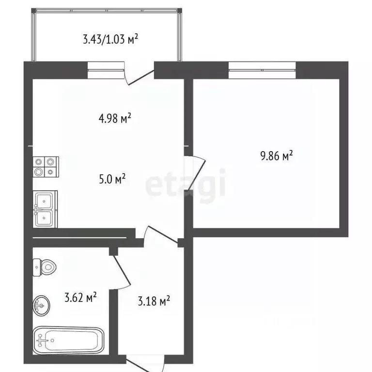 Студия Ростовская область, Ростов-на-Дону пер. Белоусова, 18 (26.7 м) - Фото 1