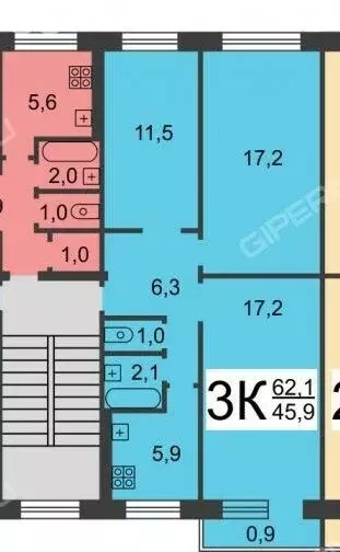 3-комнатная квартира: Нижний Новгород, улица Гаугеля, 16 (62 м) - Фото 1