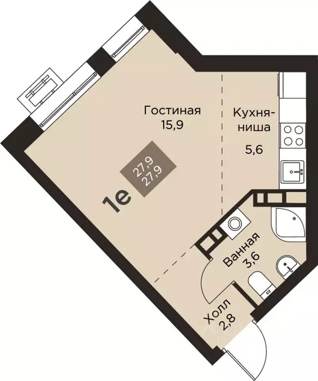 Студия Пермский край, Пермь ул. Капитана Гастелло, 21 (27.9 м) - Фото 1