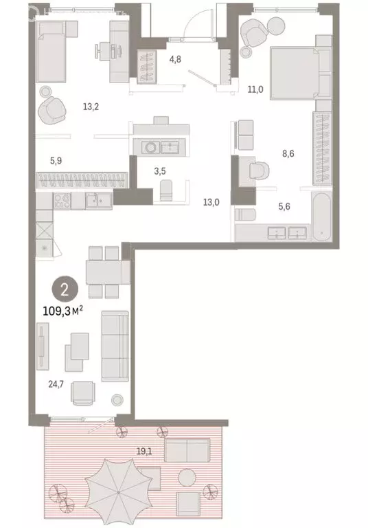 2-комнатная квартира: Омск, Кировский округ (109.33 м) - Фото 1