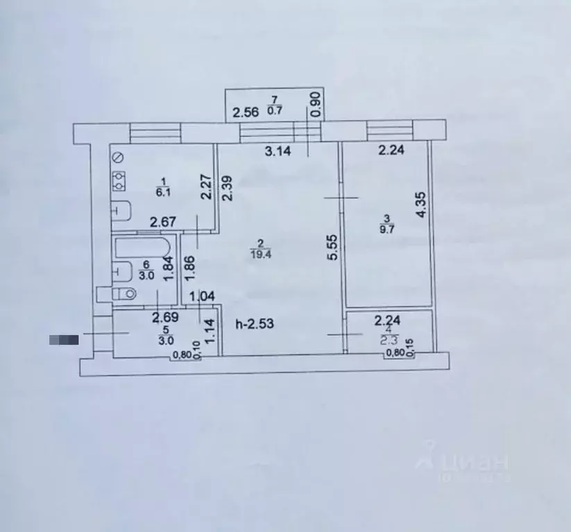 2-к кв. Татарстан, Казань ул. Рахимова, 19 (43.5 м) - Фото 1