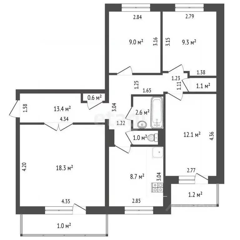 4-к кв. Томская область, Северск ул. Калинина, 129 (76.1 м) - Фото 2