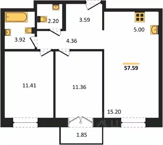 2-к кв. Удмуртия, Ижевск ул. Ключевой Поселок, 23 (57.0 м) - Фото 2