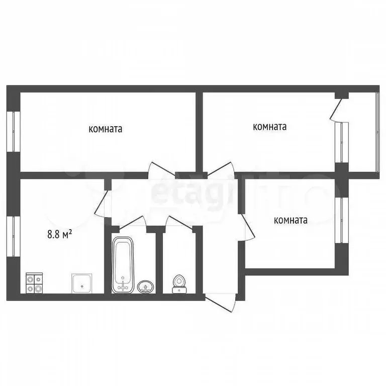 3-к. квартира, 72 м, 5/5 эт. - Фото 0
