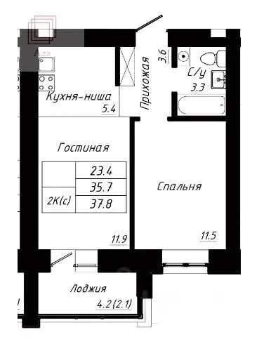 1-к кв. Алтайский край, Барнаул тракт Павловский, 196Ак3 (37.8 м) - Фото 2