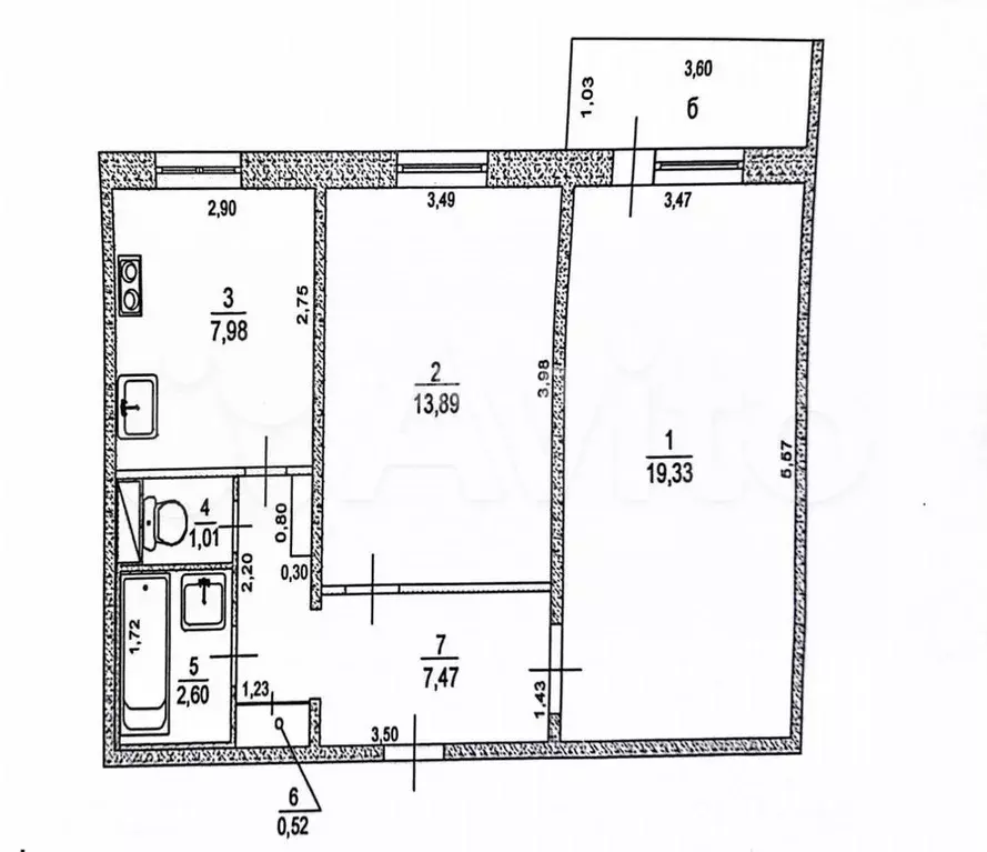 2-к. квартира, 53,9 м, 6/9 эт. - Фото 1