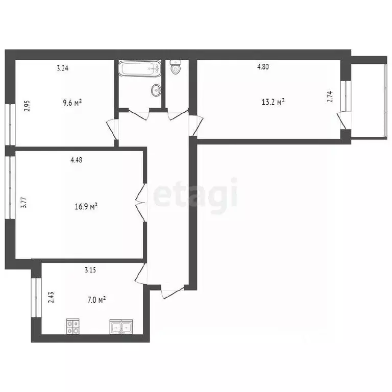 3-к кв. Вологодская область, Вологда Ленинградская ул., 93 (63.3 м) - Фото 1