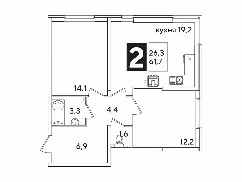 2-комнатная квартира: Краснодар, улица Ивана Беличенко, 91 (61.7 м) - Фото 1