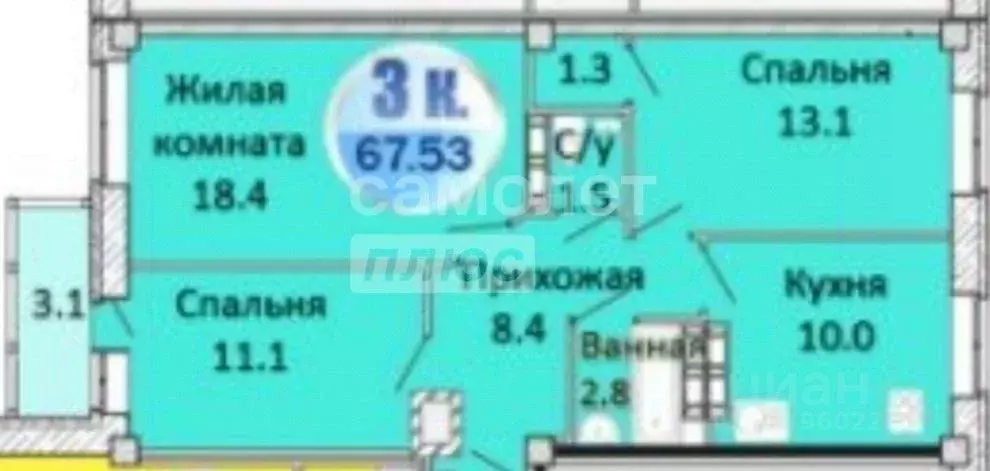3-к кв. Омская область, Омск ул. 3-я Енисейская, 28 (67.1 м) - Фото 1