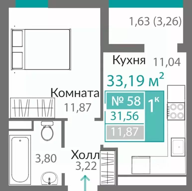 1-к кв. Крым, Симферополь Горизонты жилой комплекс (31.56 м) - Фото 1