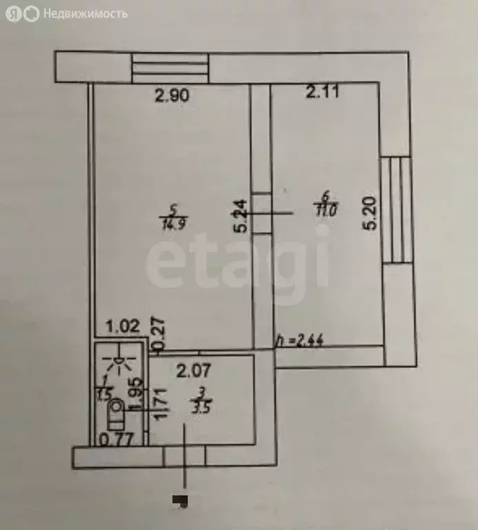 2-комнатная квартира: Казань, улица Нурсултана Назарбаева, 54 (30.9 м) - Фото 1