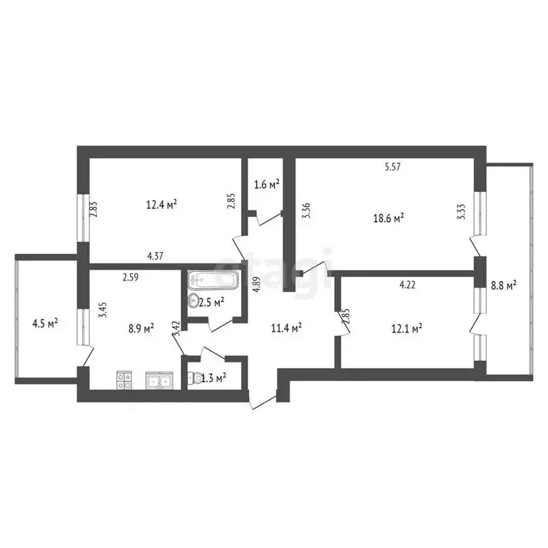 3-комнатная квартира: Ялта, Сосновая улица, 2 (75.4 м) - Фото 0
