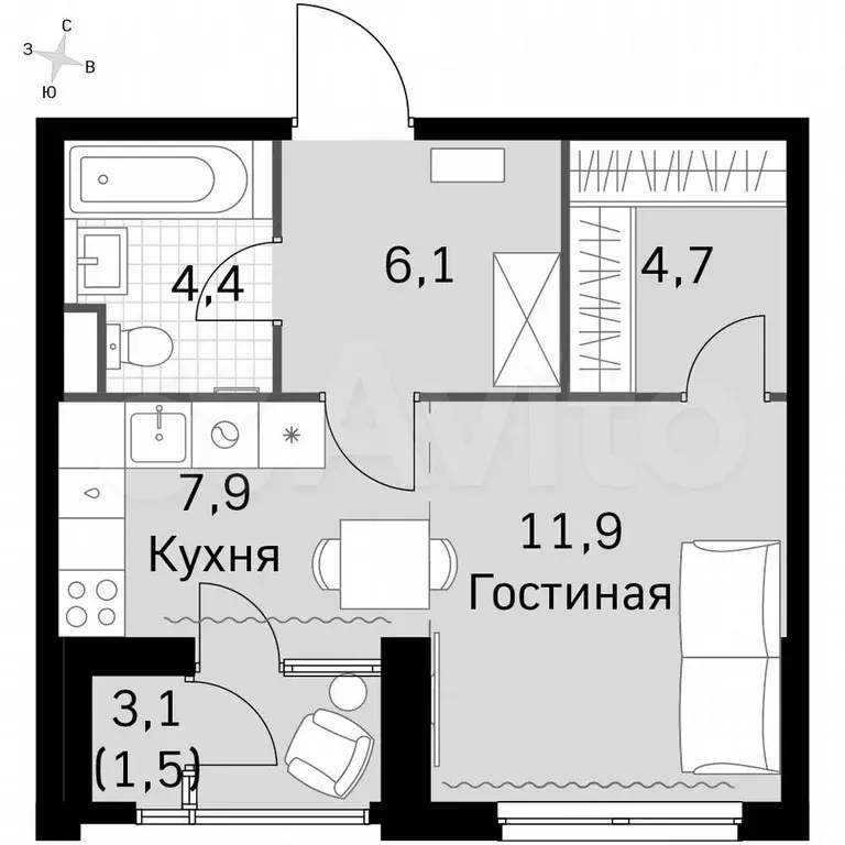 Квартира-студия, 36,5 м, 15/15 эт. - Фото 0