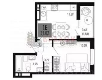 1-к кв. Ростовская область, Аксай просп. Аксайский, 33Б (31.02 м) - Фото 1