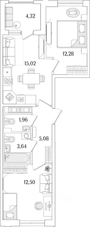 2-к кв. Санкт-Петербург ул. Фучика, 12к2Г1 (52.64 м) - Фото 0