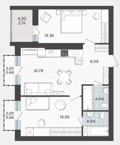 2-к. квартира, 73,1 м, 9/9 эт. - Фото 1