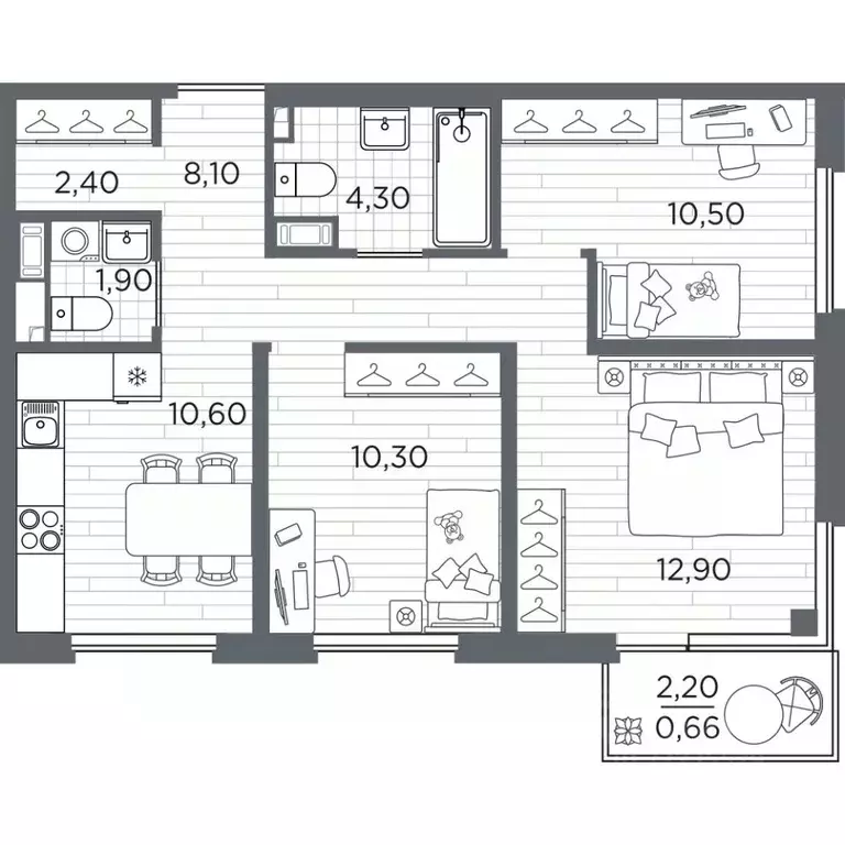 3-к кв. Санкт-Петербург Плюс Пулковский жилой комплекс (61.66 м) - Фото 1