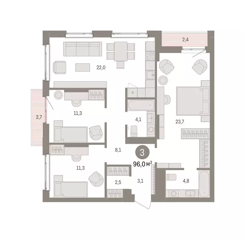 3-комнатная квартира: Екатеринбург, жилой район Сортировочный, ... - Фото 2