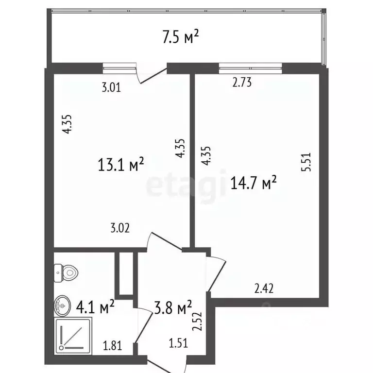 1-к кв. Санкт-Петербург ул. Крыленко, 36к2 (43.2 м) - Фото 2