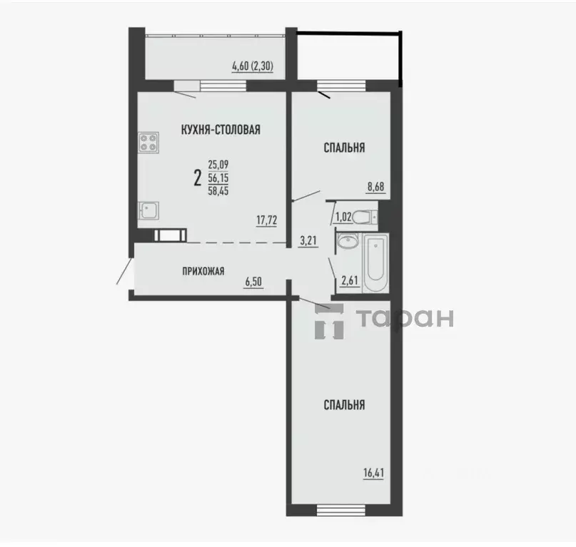 Студия Челябинская область, Челябинск ул. Толбухина, 3 (56.4 м) - Фото 2