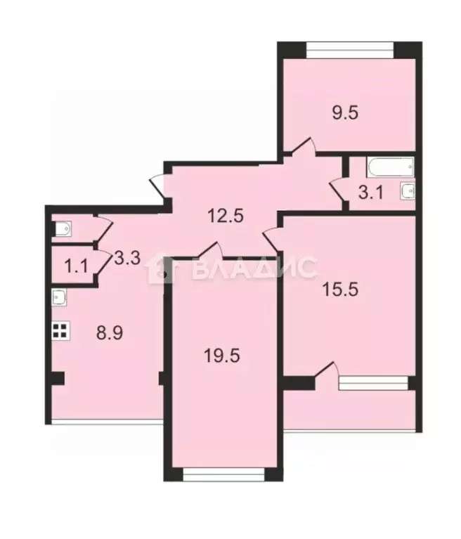 Квартира, 3 комнаты, 74.7 м - Фото 0
