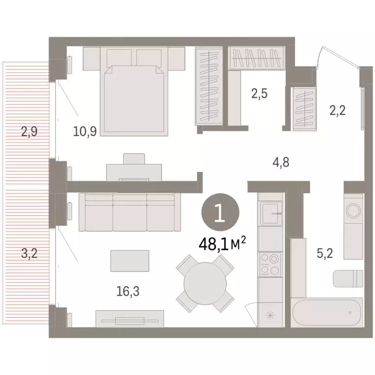 1-комнатная квартира: Тюмень, жилой комплекс На Минской (48.11 м) - Фото 1