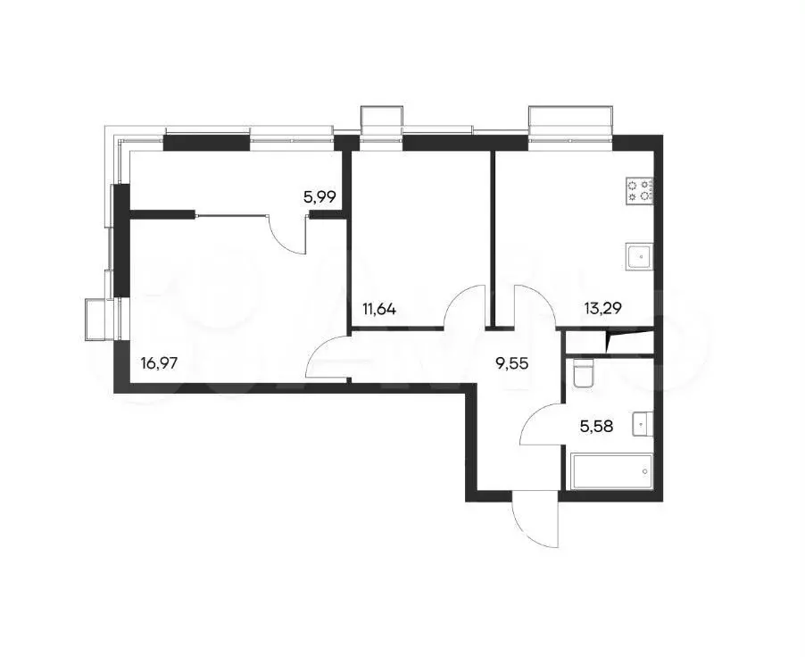 2-к. квартира, 63 м, 2/4 эт. - Фото 1