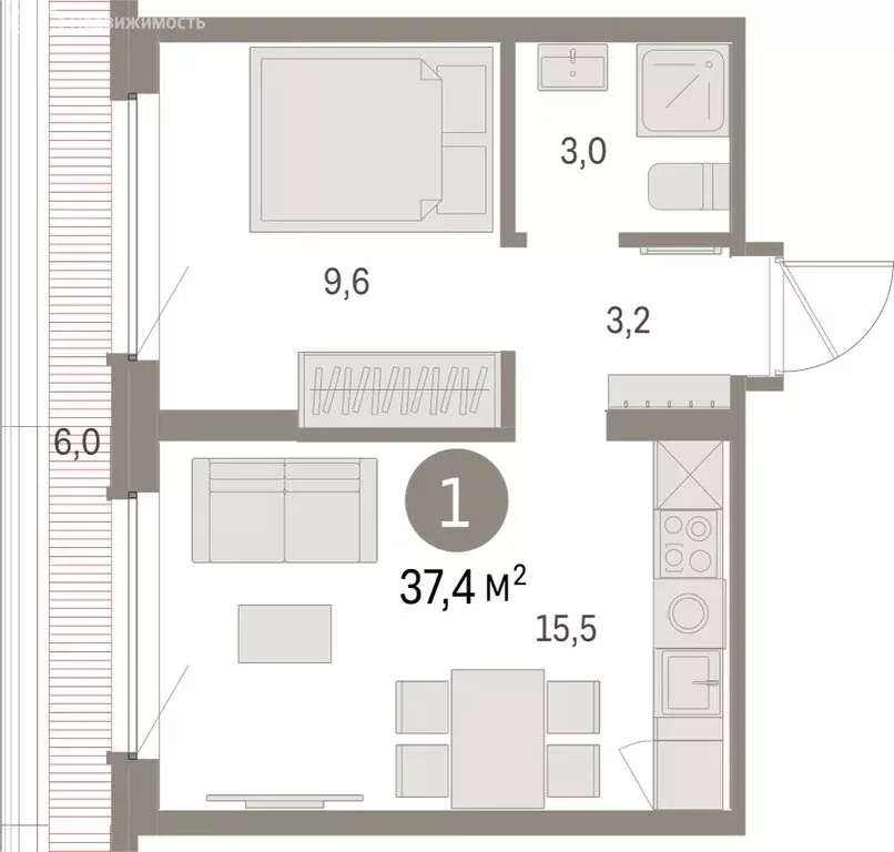 1-комнатная квартира: Екатеринбург, микрорайон Академический, 19-й ... - Фото 2