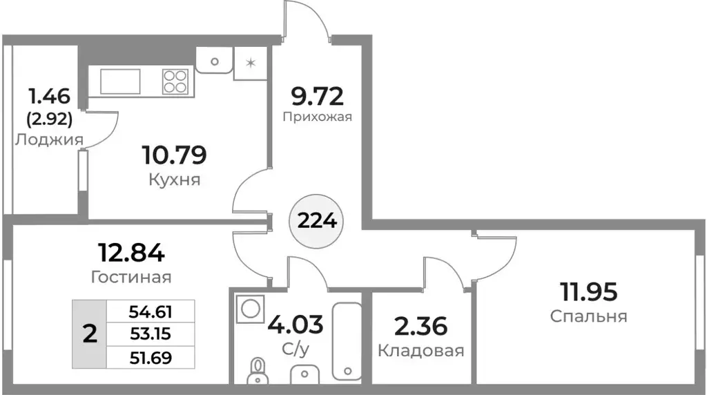 2-к кв. Калининградская область, Калининград Пригородная ул. (53.15 м) - Фото 0