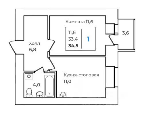 1-к кв. Амурская область, Благовещенск  (34.5 м) - Фото 0